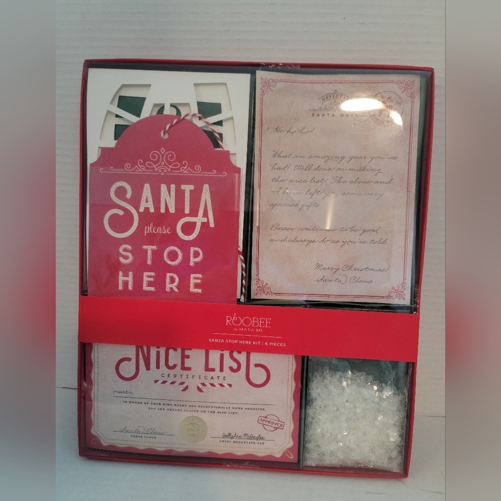 NIB Santa Stop Here 6 Pcs Kit Includes Foot Prints, Deer Print, Nice Certificati